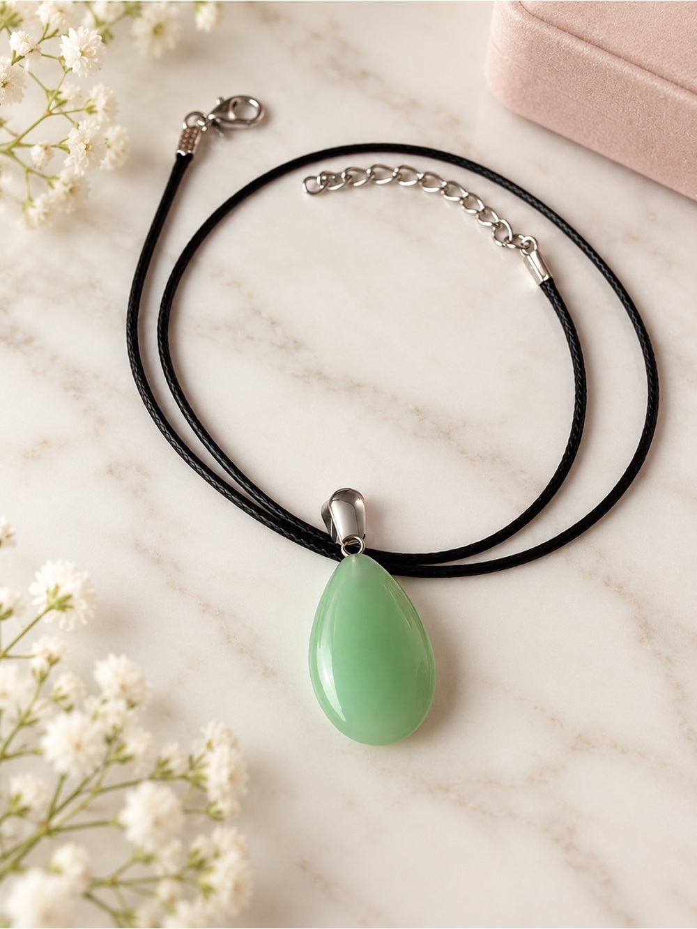 Green Teardrop Pendant Necklace - Women Jewelry
